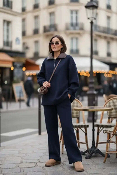Aselim Hijap Moda Oslo Comfort Set – Selanik Kumaş İkili Takım Lacivert