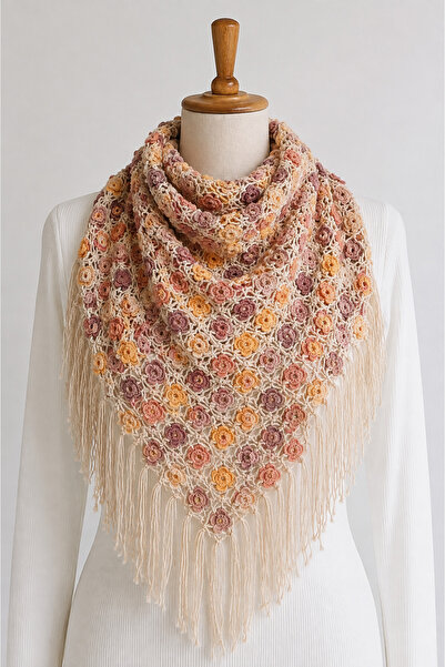 MAHLA Handcrafted Elegant Triangular Shawl, 180 cm X 88 cm (Plus 18cm Fringe)