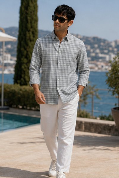 KILLER Men's Slim Fit Checked Cotton Long-Sleeve Shirt - Mint