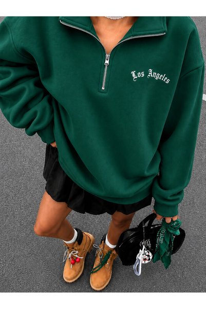 Revasser Unisex Erkek/Kadın LosAngeles Özel Baskılı Renkli Dik Yaka Yarım Fer...
