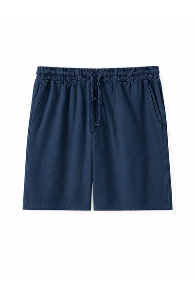 OUTFİT MAN Tied Linen Shorts Navy Blue