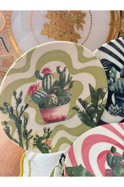 MD MİMOZA DEKOR Cactus 6-Piece 20 cm Porcelain Cake Plate