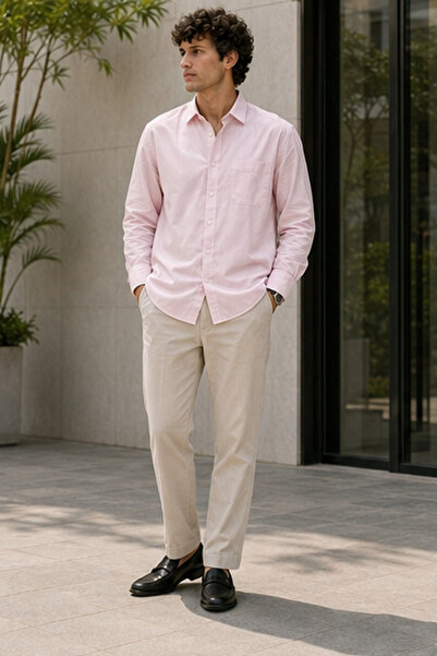 ETEN Men's Regular Fit Solid Long-Sleeve Shirt - Pink