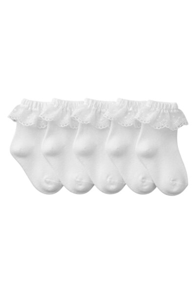 Bidani - Baby Girls Eyelet Lace Ruffle Ankle Socks 5-Pack – Soft Cotton Socks...