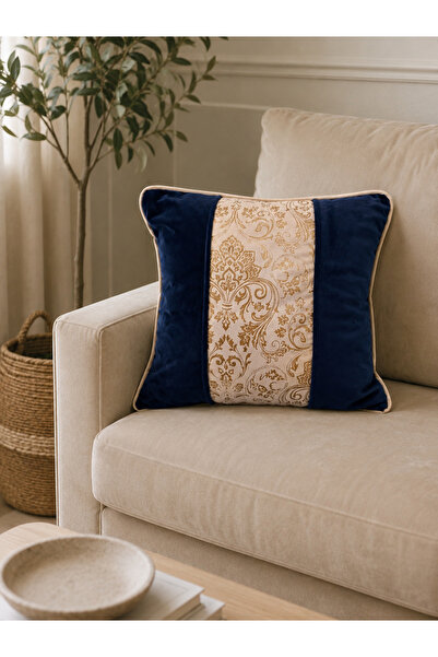 Decamor home Gold Navy Blue Double Color Throw Pillow Cover with Piping Detail