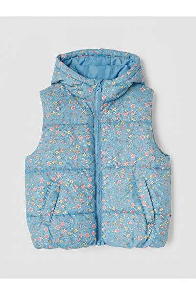 LC Waikiki Hooded floral girl's padded vest