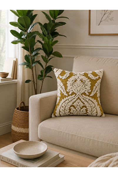 Decamor home Ecru and Oil Green Living Room Cushion Cover Woven Fabric (Not P...
