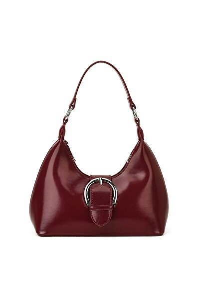 Zen Store Women's Burgundy Hobo Shoulder Bag with Buckle Detail | Glossy PU L...