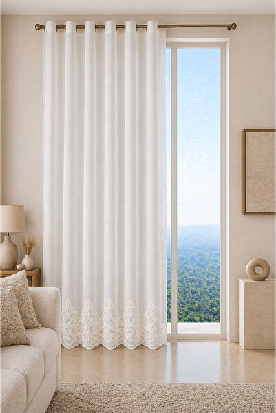 Premier Home Anzer 15729 Brode Special Size Tulle Curtain 120X260 Without Pleats