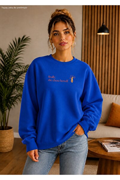 caddekombin Women's Finally She Chose Herself Written Cat Printed Round Neck ...