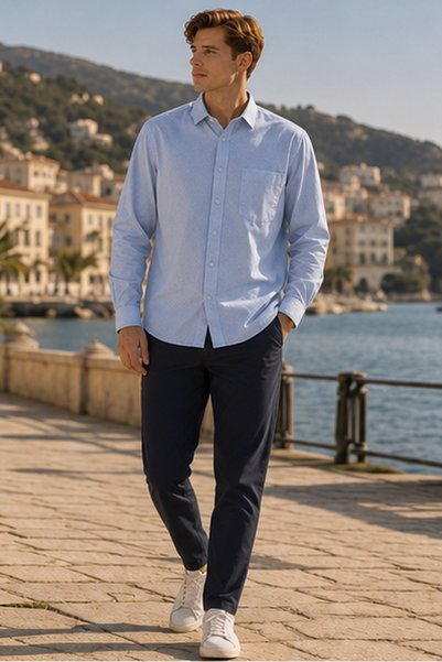 ETEN Men's Slim Fit Checked Long-Sleeve Shirt - Blue