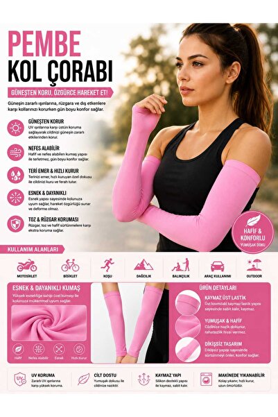 Motorcu Kol Çorabı UV Güneş Koruyucu Motosiklet Kolluk Yazlık Kol Bandı Pembe