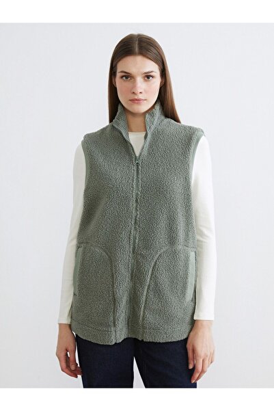 LC Waikiki Women's Plush Vest with Stand Collar