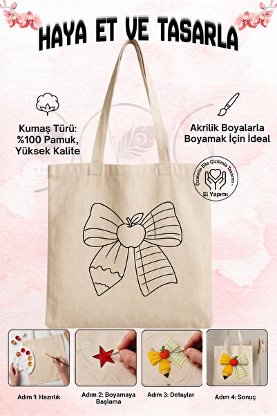 Kokushop Okula Dönüş ve Öğretmenler Günü Özel Boyanabilir Ham Bez Çanta - El ...