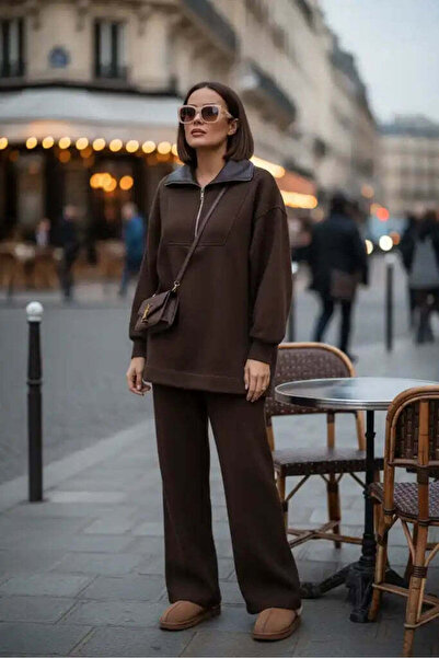 Aselim Hijap Moda Oslo Comfort Set – Selanik Kumaş İkili Takım Acıkahve