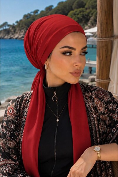 Aişe tesettür Kırmızı Önü Düz Deniz - Havuz Bonesi