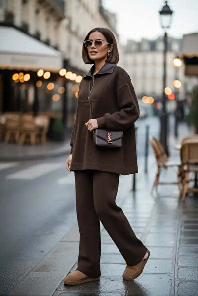 Aselim Hijap Moda Oslo Comfort Set – Selanik Kumaş İkili Takım Acıkahve