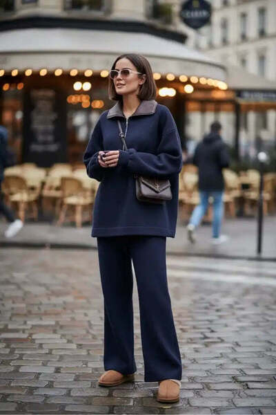 Aselim Hijap Moda Oslo Comfort Set – Selanik Kumaş İkili Takım Lacivert