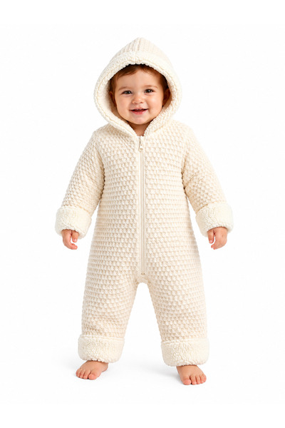 Chicsy Baby Tatlı Unisex Bebek Örgü Triko Tulum Welsoft Peluş Manşetli Kapüşo...