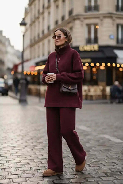 Aselim Hijap Moda Oslo Comfort Set – Selanik Kumaş İkili Takım Bordo