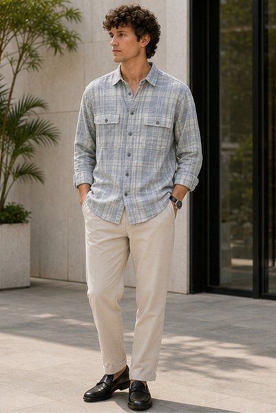KILLER Men's Slim Fit Checked Cotton Long-Sleeve Shirt - Grey