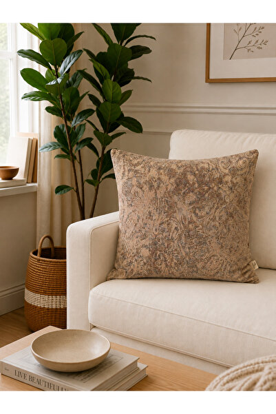 Decamor home Beige Color Living Room Cushion Cover with Gold Detail