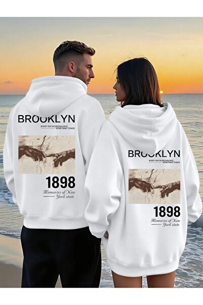 darkopia Lover Couple Combination Brooklyn 1898 Back Printed Design Hooded Sw...