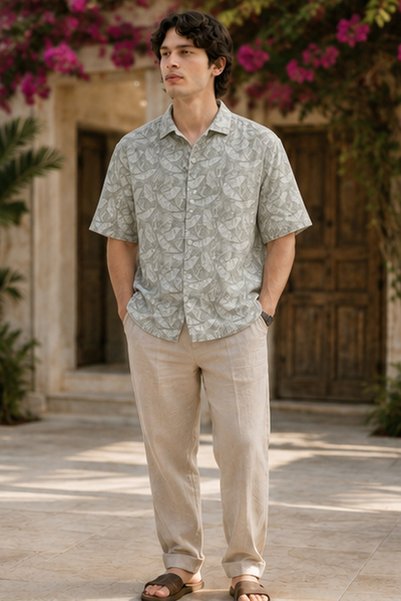 ETEN Men's Regular Fit All-Over Print Short-Sleeve Shirt - Brown