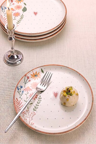 Rivaİstanbul Hearted Soft Bloom Nordic 4-Piece Cake & Presentation Plate 22 cm