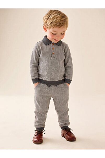 Tinymuyt Boy's Houndstooth Patterned Steel Knitted Combed Cotton Shirt Collar...
