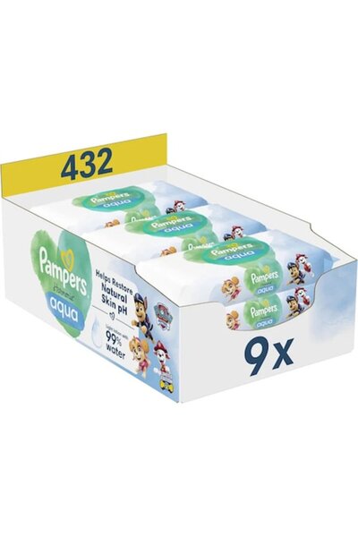 Pampers Șervețele umede Harmonie Aqua Paw Patrol, 9 pachete x 48 bucăți, 432 ...