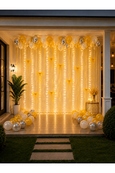 HAPPYLOOPPARTY Sarı beyaz Doğum Günü Süsleme Seti 30 Adet Balon 20 Metre Orga...