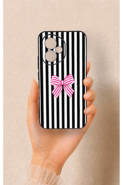 Vip Case غطاء سيليكون متوافق مع هونر 400 بنمط شريط وردي وأبيض