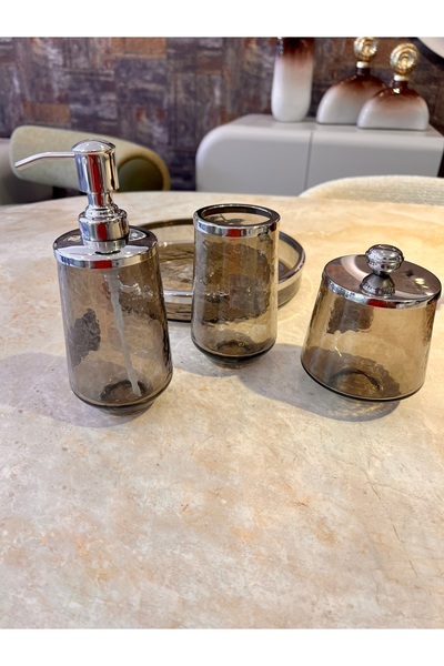 KARCILAR HOME STORE tepsili gümüş detaylı banyo seti