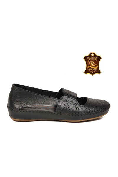 Voyager Black Genuine Leather Anatomical Sole Rubber Band Women's Casual Shoe...
