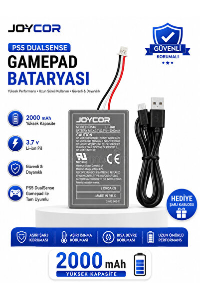 JOYCOR PS5 DualSense Uyumlu 2000mAh 3.7V Li-Ion Gamepad Bataryası + 1 Mt Şarj...