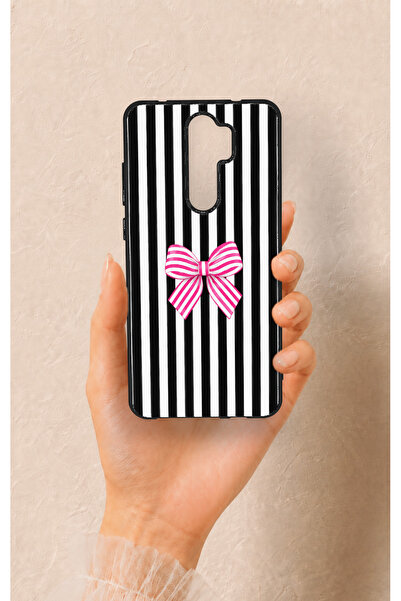 Vip Case Redmi Note 8 Pro Uyumlu Pembe Beyaz Kurdele Desenli Silikon Kılıf