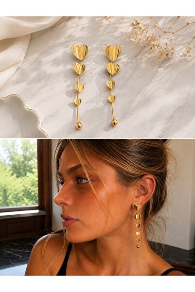 Retrobird Giselle Heart Detailed Design Earrings for Women Yellow Color