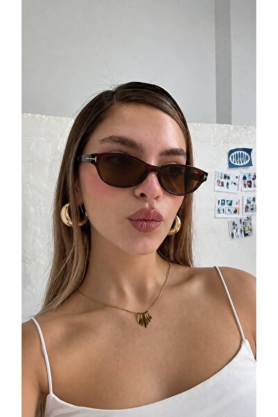 Goldmine Kadın Hannah Güneş Gözlüğü Oval Cat Eye UV400 Kahverengi