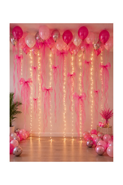 HAPPYLOOPPARTY Fuşya Pembe Doğum Günü Süsleme Seti 30 Adet Balon 20 Metre Org...