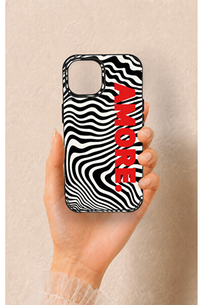 Vip Case iPhone 15 Uyumlu Zebra Amore Desenli Silikon Kılıf