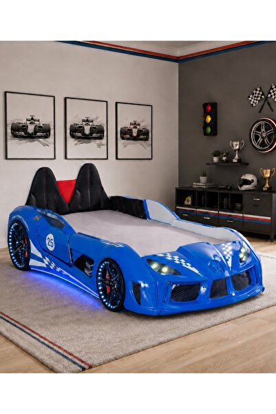 Setay Arabalı Yatak, Raceing Car V8 Full Ledli Koltuklu Arabalı Yatak 100x190 cm
