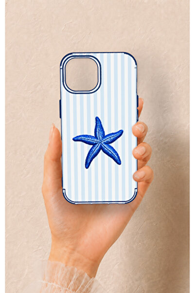 Vip Case iPhone 15 Uyumlu Mavi Deniz Yıldızı Desenli Silikon Kılıf