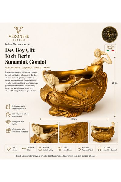 Atak Hediyelik İtalyan Veronese İmzalı Dev Boy Çift Kız Figürlü Derin Sunumlu...