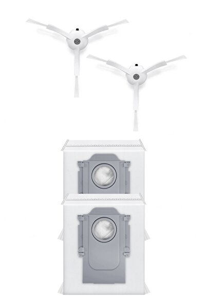 Rovexa 2 White Side Brushes and 2 Dust Bags Compatible with Roborock Qrevo Plus