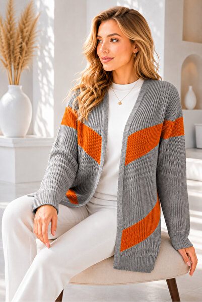 AQE FASHION Women's Long Sleeve Open Front Thessaloniki Knit Color Combinatio...