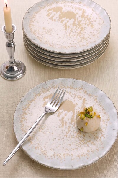 Rivaİstanbul Vintage Cream Sirius 6-Piece Cake & Presentation Plate 22 cm
