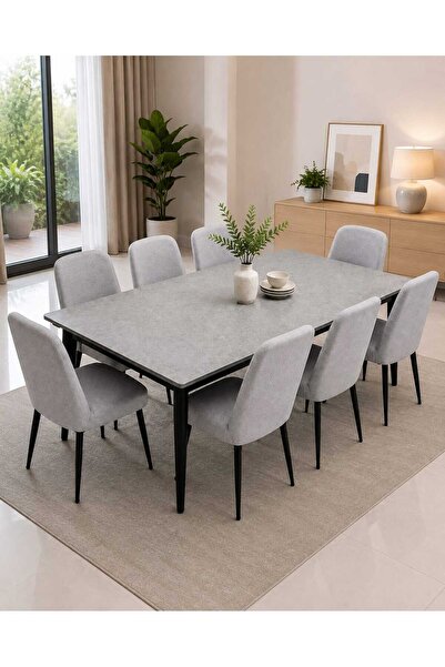 TrentonGCC Premium Wood & Iron Dining Table Set with 8 Chairs – Modern Large ...