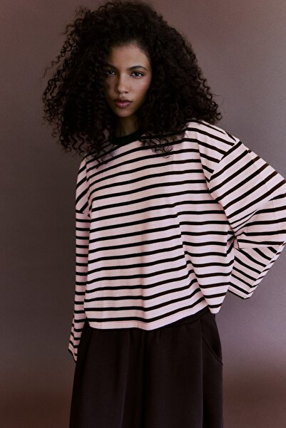 Bershka Boxy fit çizgili uzun kollu tişört