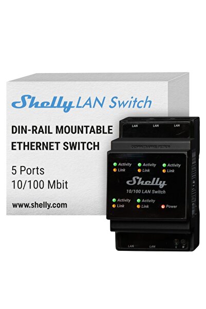 Shelly LAN Anahtarı | DIN rayı için Ethernet ağ anahtarı (10/100 Mbps)